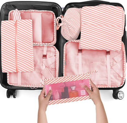 8 Set Packing Cubes for Travel, Luggage Packing Organizers Accessories Large Toiletries Bag for Clothes Shoes Cosmetics (8Set-Pink Bow)