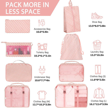 8 Set Packing Cubes for Travel, Luggage Packing Organizers Accessories Large Toiletries Bag for Clothes Shoes Cosmetics (8Set-Pink Bow)