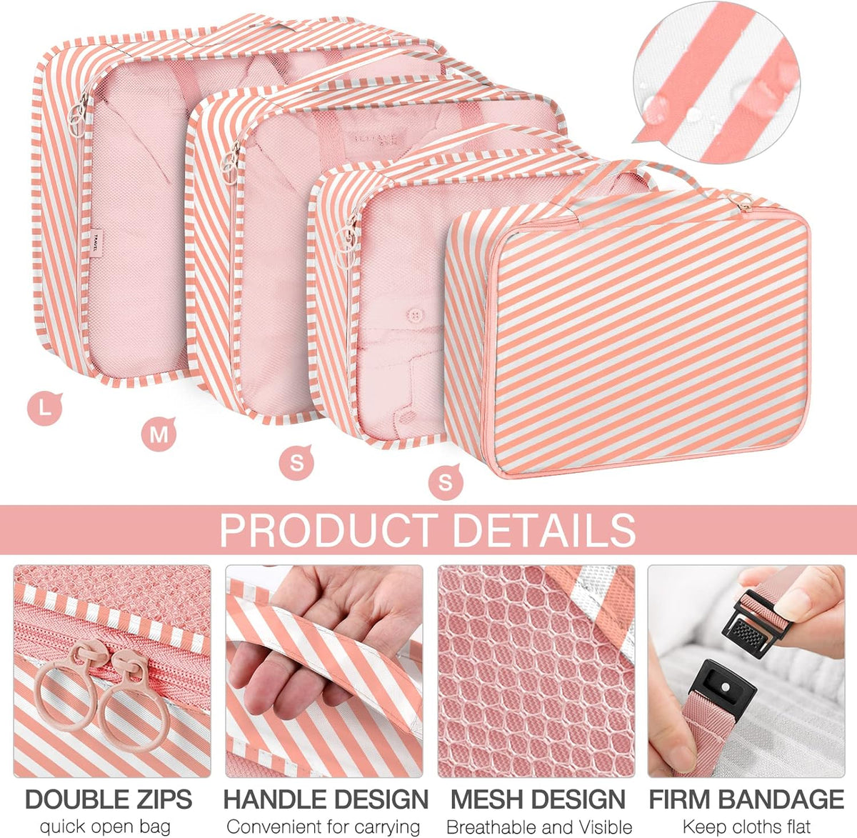 8 Set Packing Cubes for Travel, Luggage Packing Organizers Accessories Large Toiletries Bag for Clothes Shoes Cosmetics (8Set-Pink Bow)