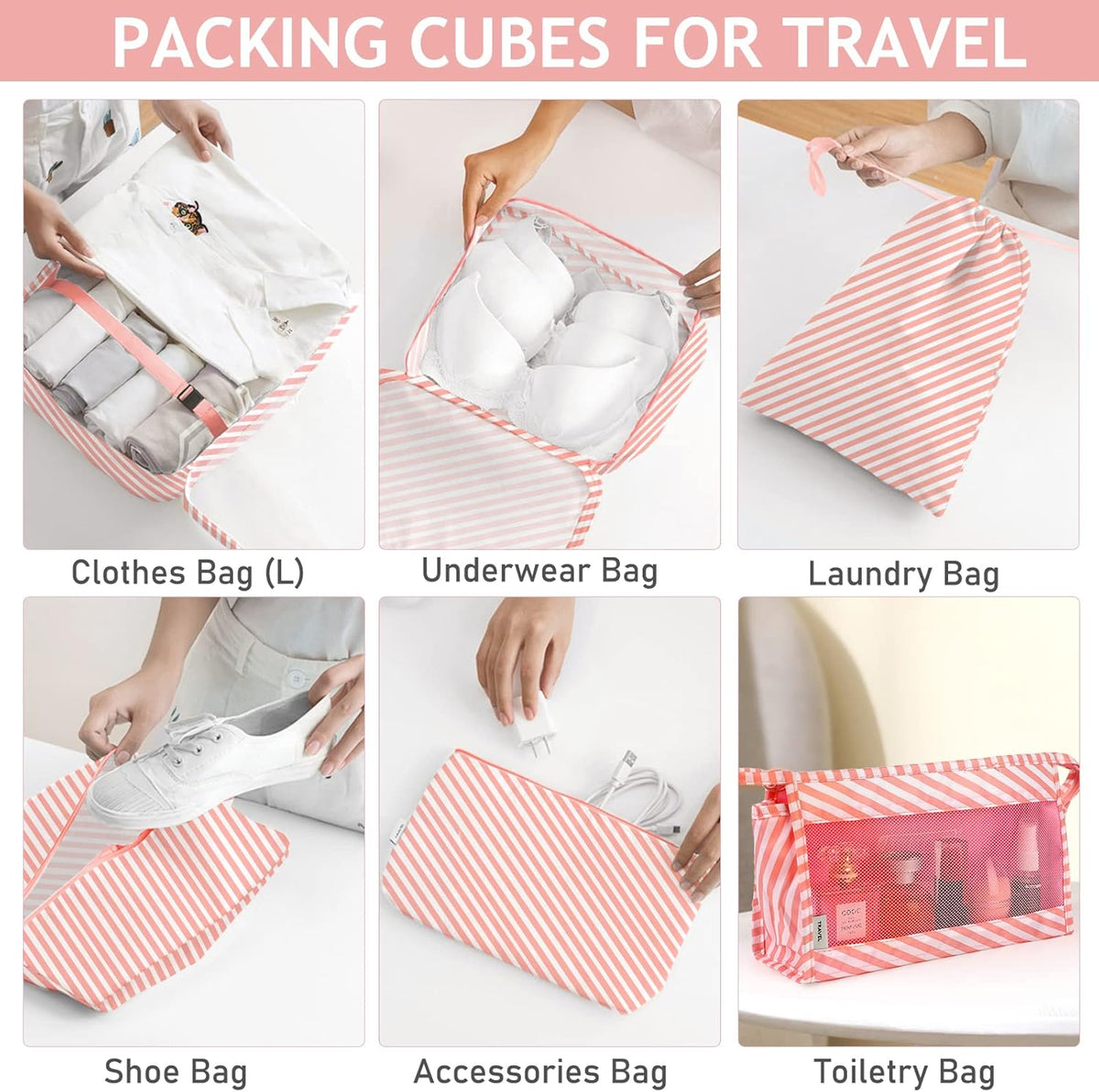 8 Set Packing Cubes for Travel, Luggage Packing Organizers Accessories Large Toiletries Bag for Clothes Shoes Cosmetics (8Set-Pink Bow)