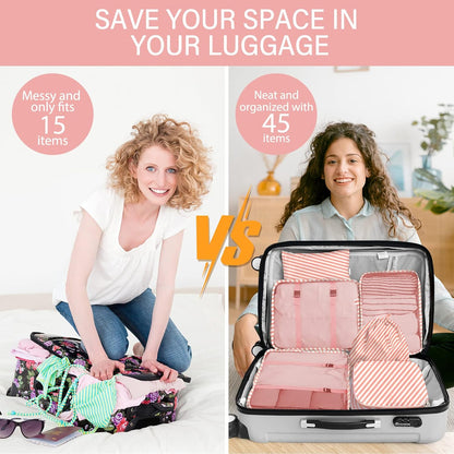 8 Set Packing Cubes for Travel, Luggage Packing Organizers Accessories Large Toiletries Bag for Clothes Shoes Cosmetics (8Set-Pink Bow)