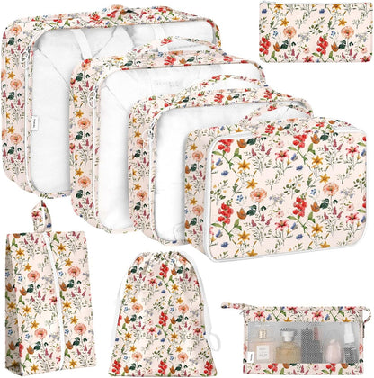 8 Set Packing Cubes for Travel, Luggage Packing Organizers Accessories Large Toiletries Bag for Clothes Shoes Cosmetics (8Set-Pink Bow)
