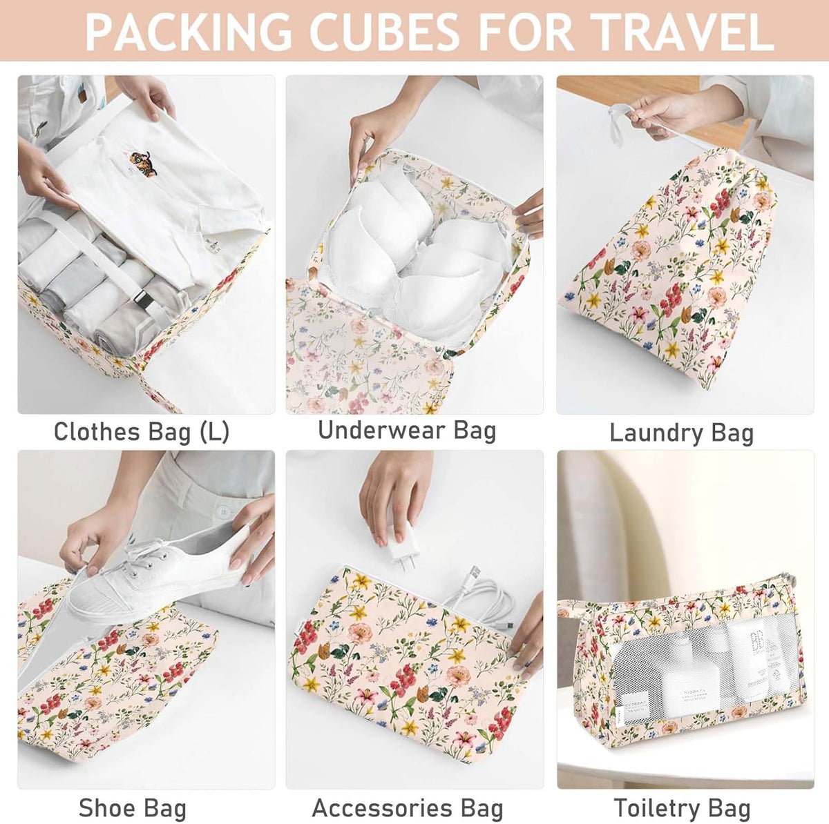 8 Set Packing Cubes for Travel, Luggage Packing Organizers Accessories Large Toiletries Bag for Clothes Shoes Cosmetics (8Set-Pink Bow)