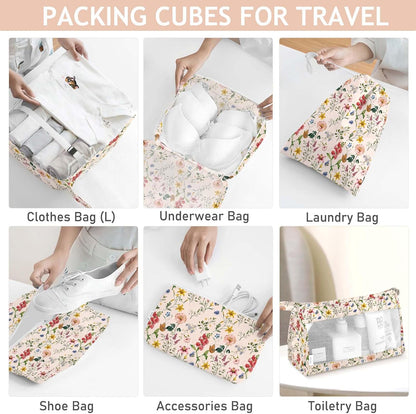 8 Set Packing Cubes for Travel, Luggage Packing Organizers Accessories Large Toiletries Bag for Clothes Shoes Cosmetics (8Set-Pink Bow)