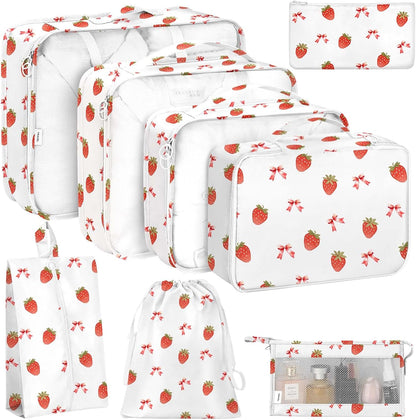 8 Set Packing Cubes for Travel, Luggage Packing Organizers Accessories Large Toiletries Bag for Clothes Shoes Cosmetics (8Set-Pink Bow)