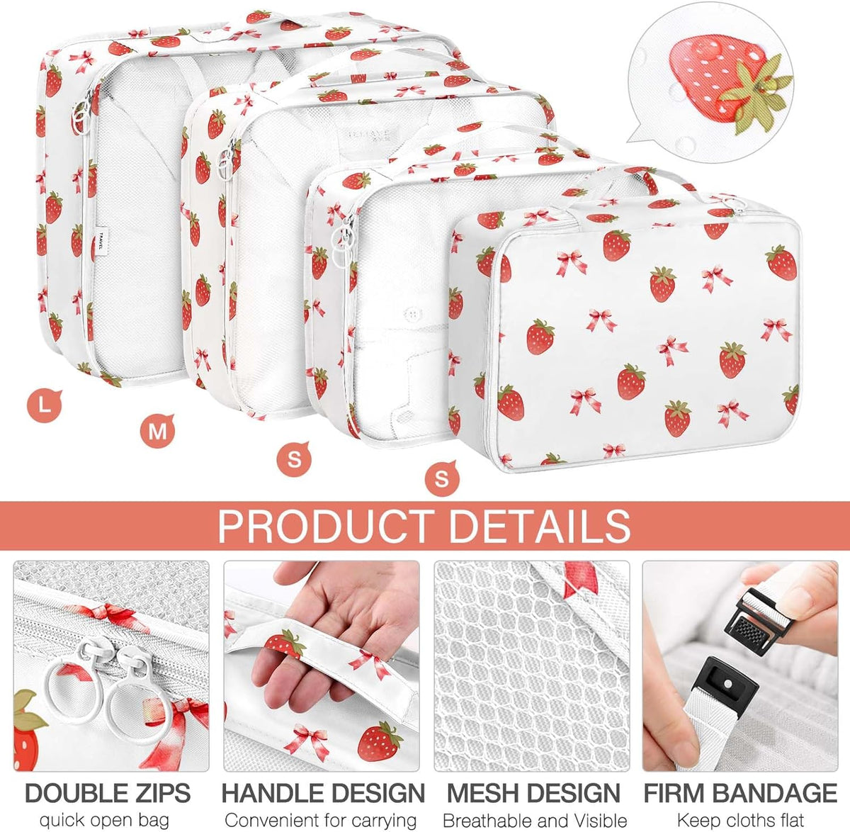 8 Set Packing Cubes for Travel, Luggage Packing Organizers Accessories Large Toiletries Bag for Clothes Shoes Cosmetics (8Set-Pink Bow)