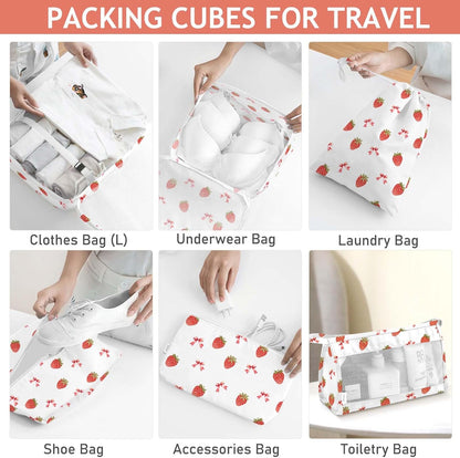 8 Set Packing Cubes for Travel, Luggage Packing Organizers Accessories Large Toiletries Bag for Clothes Shoes Cosmetics (8Set-Pink Bow)