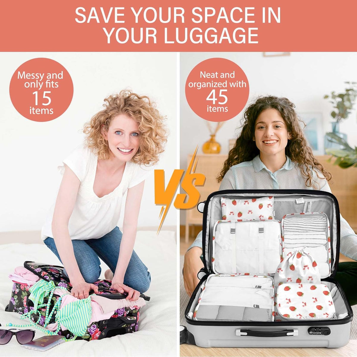 8 Set Packing Cubes for Travel, Luggage Packing Organizers Accessories Large Toiletries Bag for Clothes Shoes Cosmetics (8Set-Pink Bow)