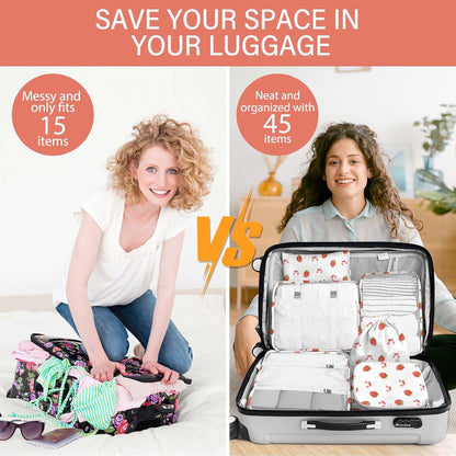8 Set Packing Cubes for Travel, Luggage Packing Organizers Accessories Large Toiletries Bag for Clothes Shoes Cosmetics (8Set-Pink Bow)
