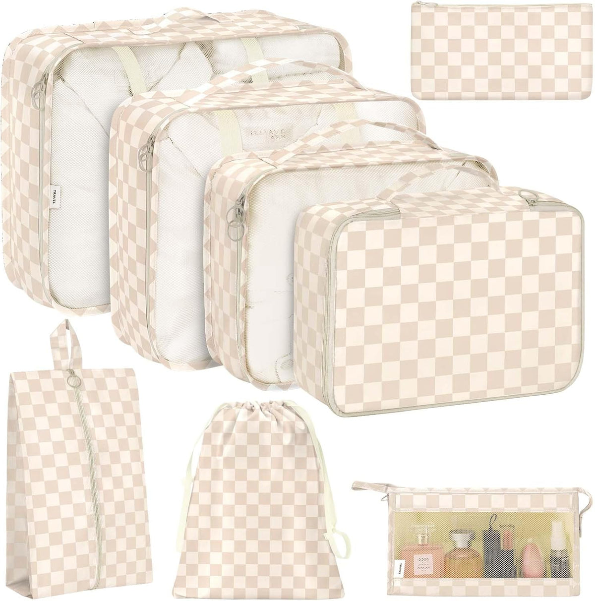 8 Set Packing Cubes for Travel, Luggage Packing Organizers Accessories Large Toiletries Bag for Clothes Shoes Cosmetics (8Set-Pink Bow)