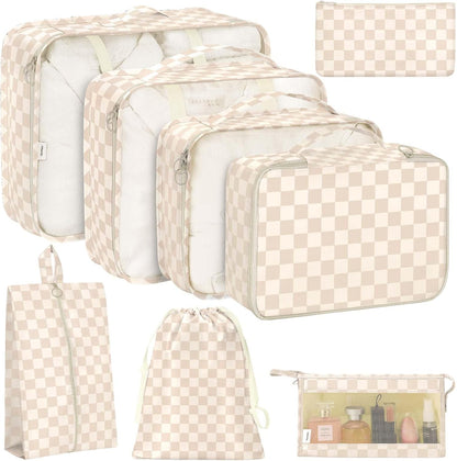8 Set Packing Cubes for Travel, Luggage Packing Organizers Accessories Large Toiletries Bag for Clothes Shoes Cosmetics (8Set-Pink Bow)