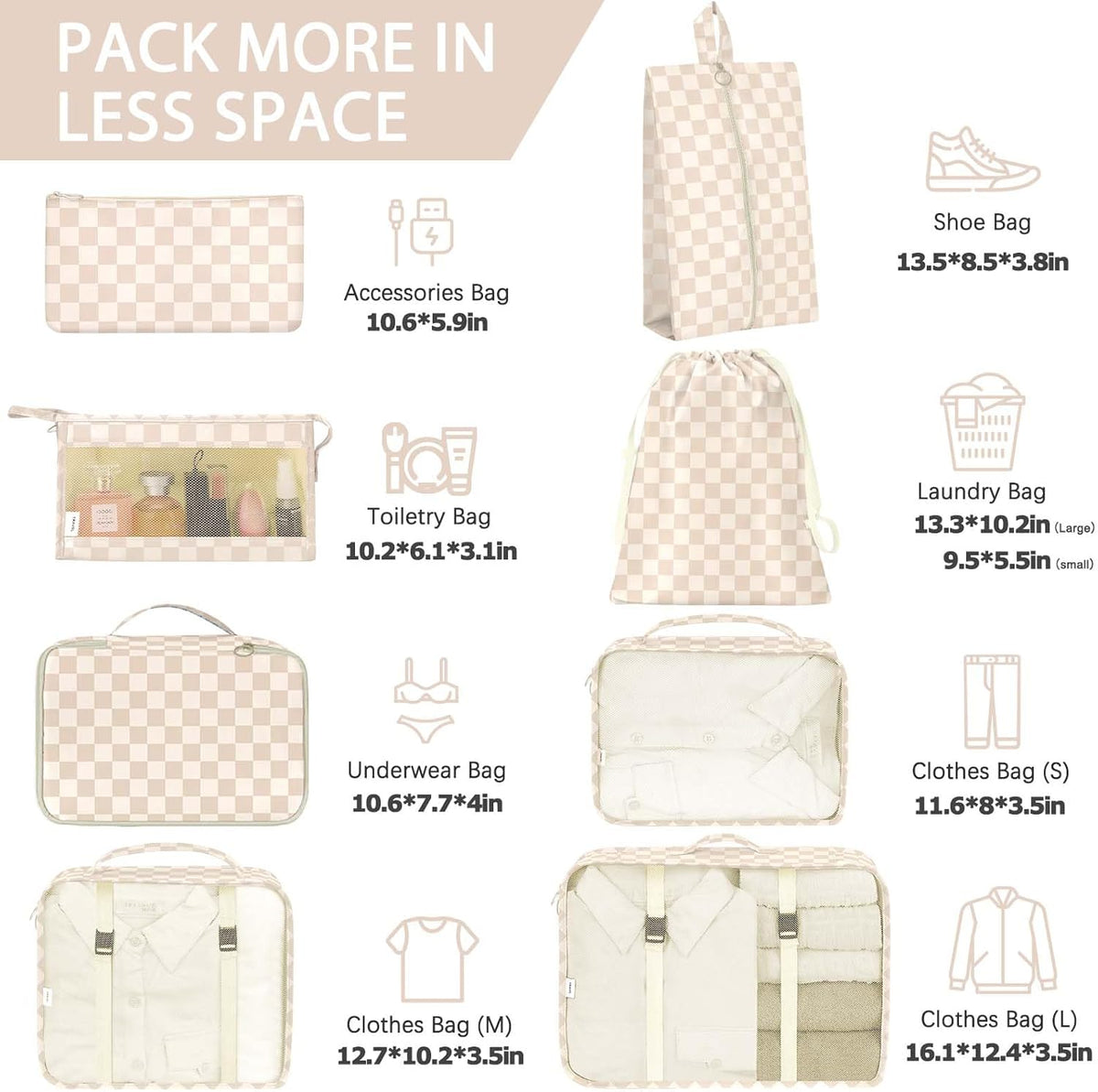 8 Set Packing Cubes for Travel, Luggage Packing Organizers Accessories Large Toiletries Bag for Clothes Shoes Cosmetics (8Set-Pink Bow)
