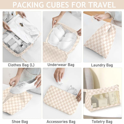 8 Set Packing Cubes for Travel, Luggage Packing Organizers Accessories Large Toiletries Bag for Clothes Shoes Cosmetics (8Set-Pink Bow)