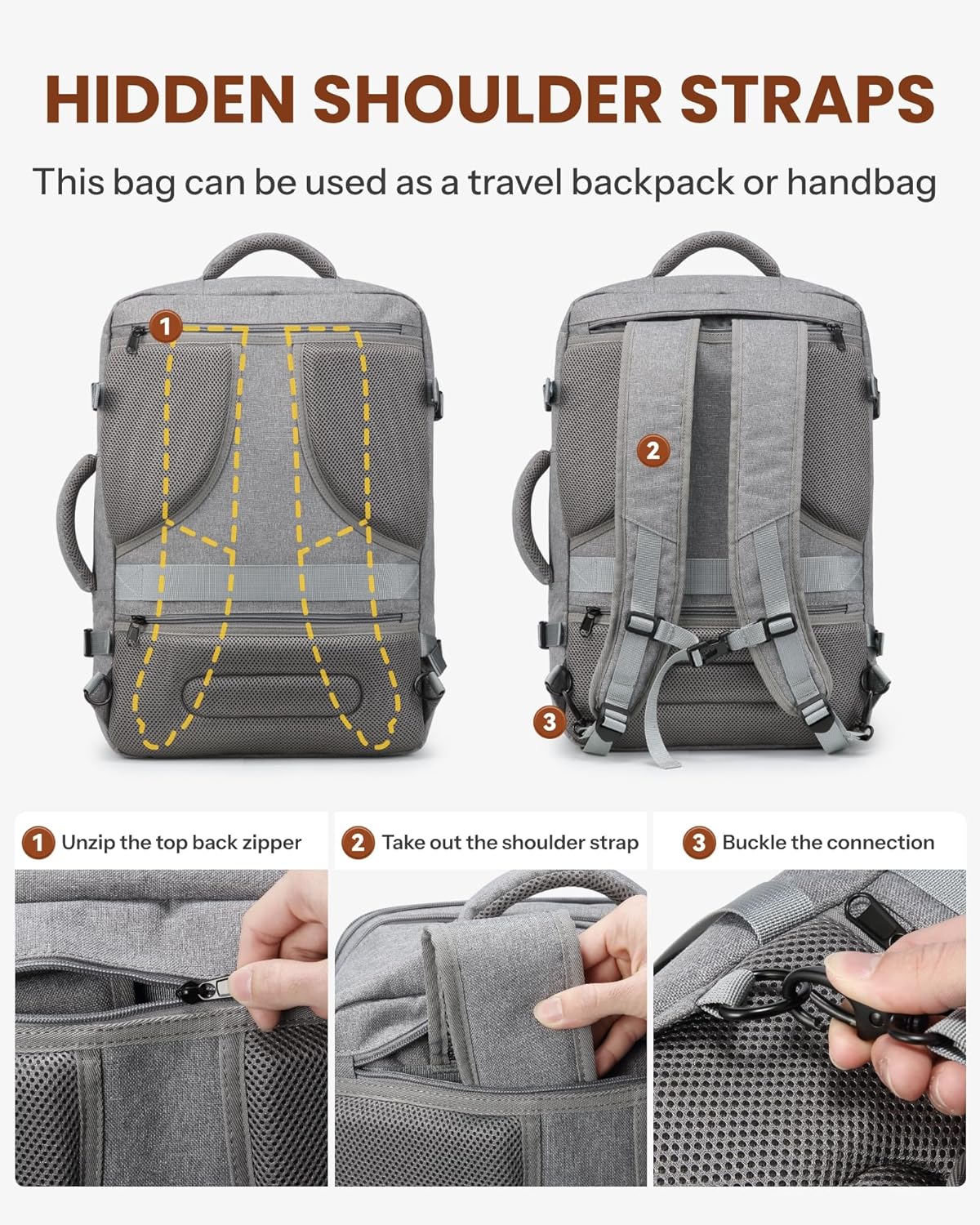 LUGGEX Carry On Travel Backpack, Expandable Large Backpack for Men Women, Fits 17.3 Inch Laptop, 40L