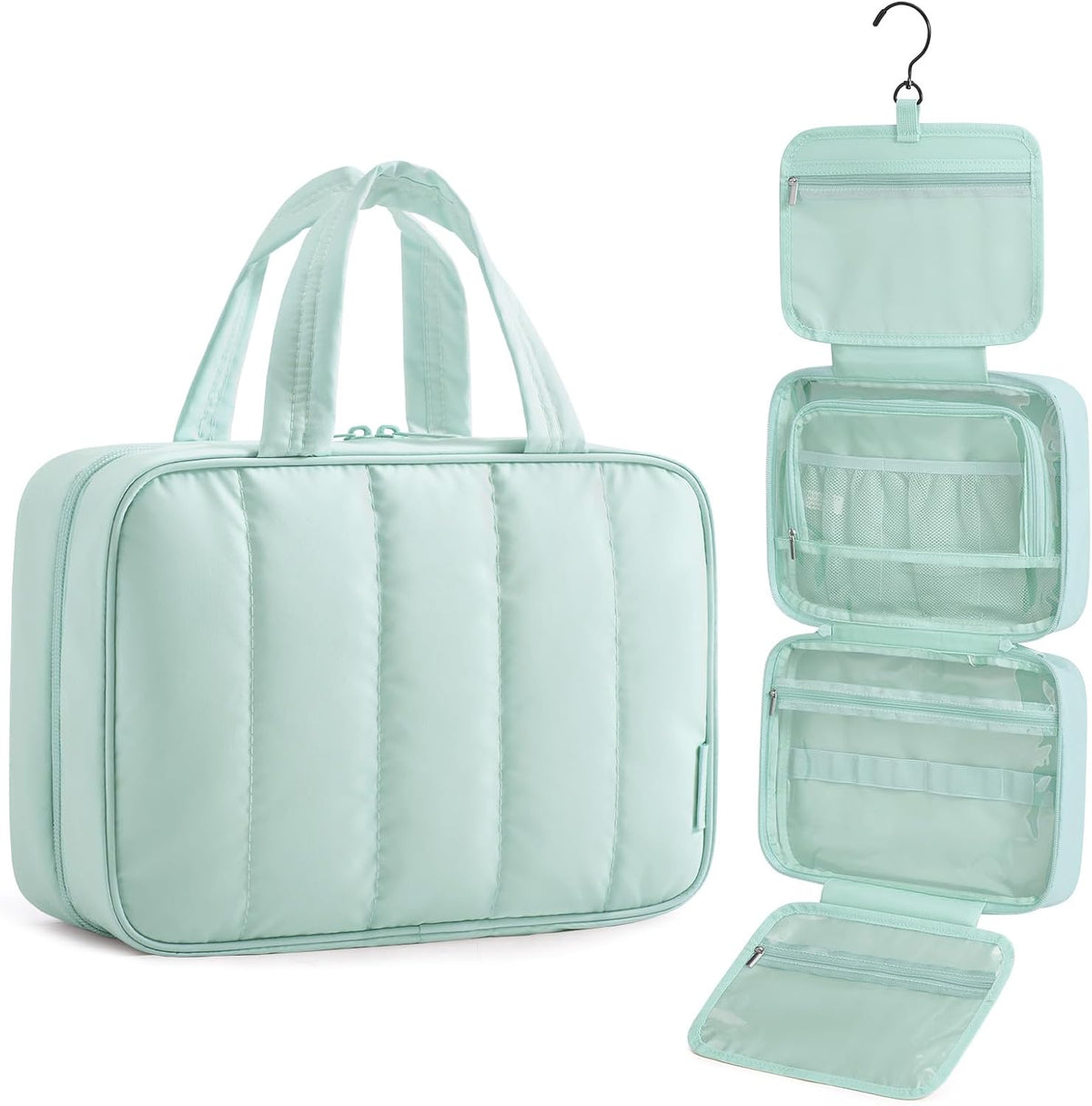Travel Toiletry Bag for women, Portable Hanging Hook Makeup Bag Organizer, Waterproof Makeup Cosmetic Bag, for Full-Size Accessories, Toiletries,Black