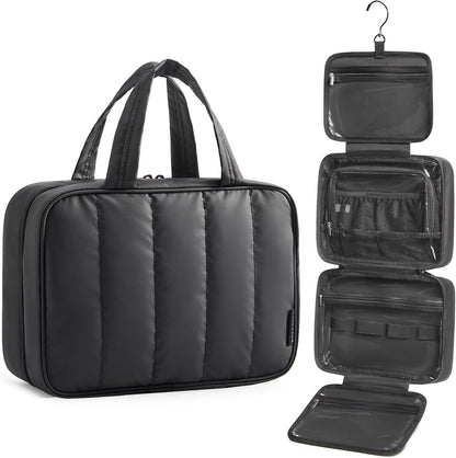 Travel Toiletry Bag for women, Portable Hanging Hook Makeup Bag Organizer, Waterproof Makeup Cosmetic Bag, for Full-Size Accessories, Toiletries,Black