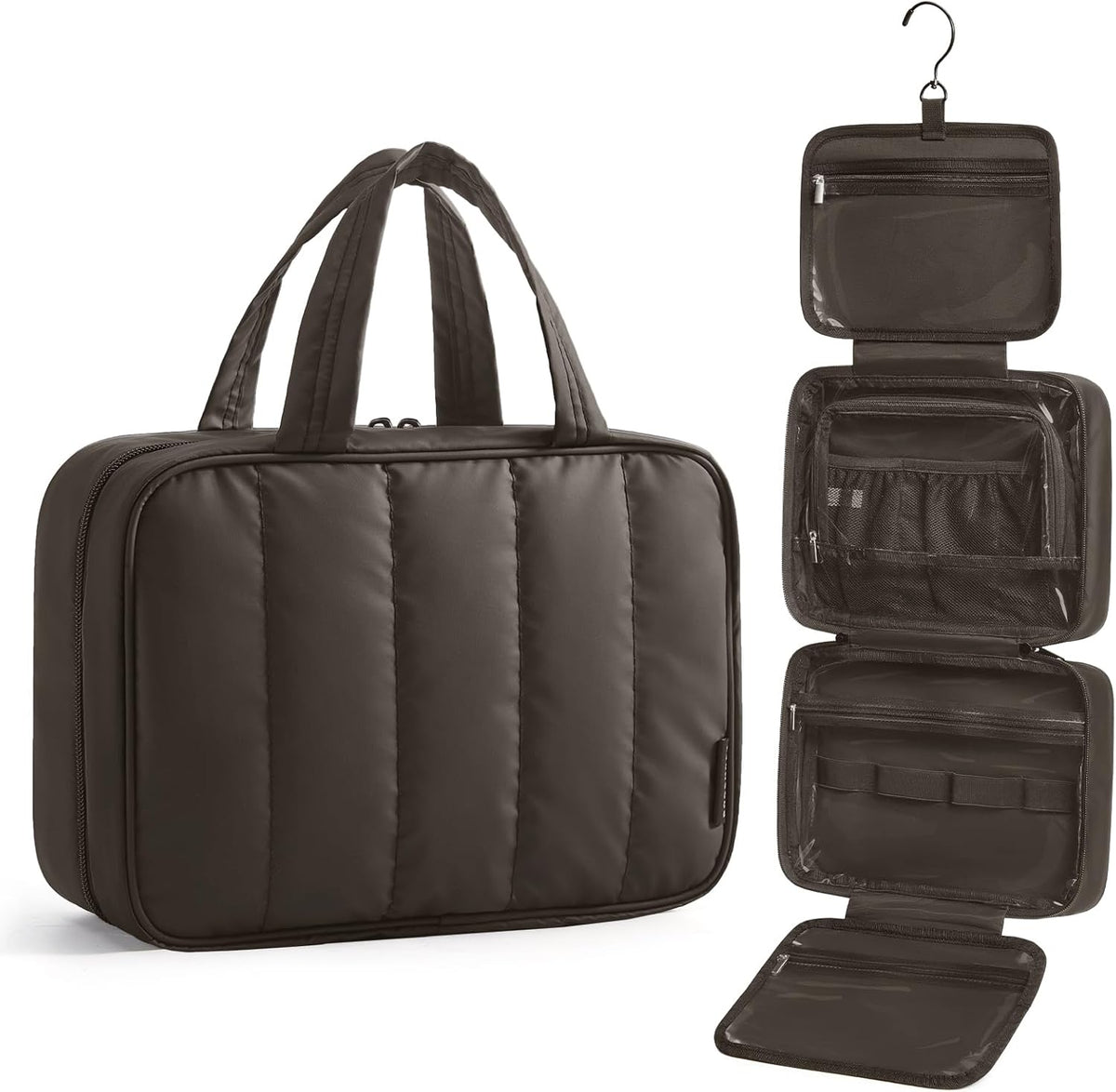 Travel Toiletry Bag for women, Portable Hanging Hook Makeup Bag Organizer, Waterproof Makeup Cosmetic Bag, for Full-Size Accessories, Toiletries,Black