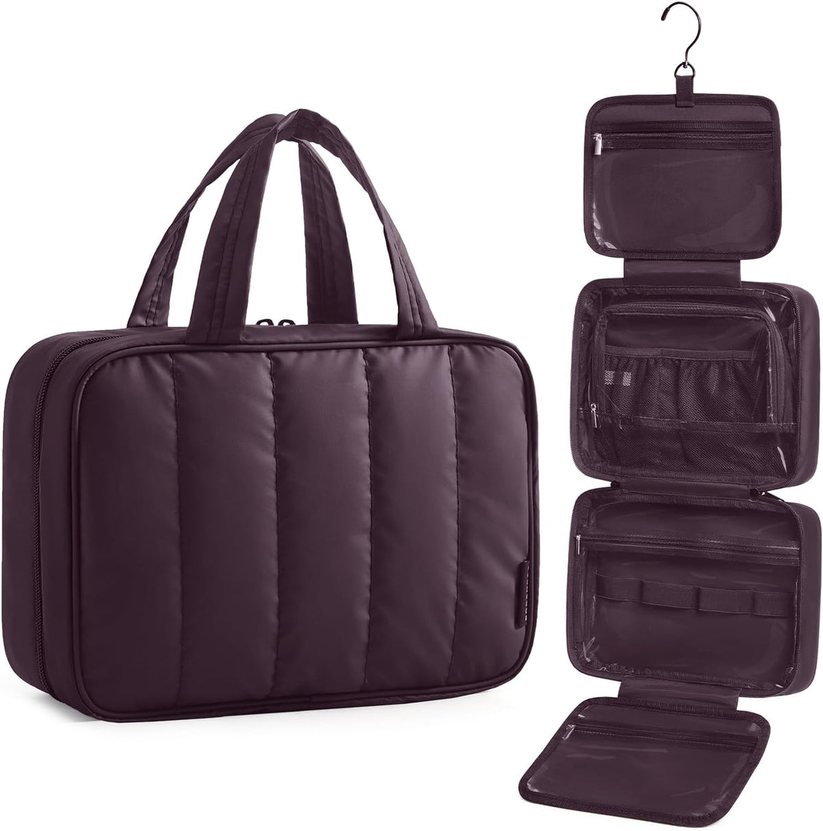 Travel Toiletry Bag for women, Portable Hanging Hook Makeup Bag Organizer, Waterproof Makeup Cosmetic Bag, for Full-Size Accessories, Toiletries,Black