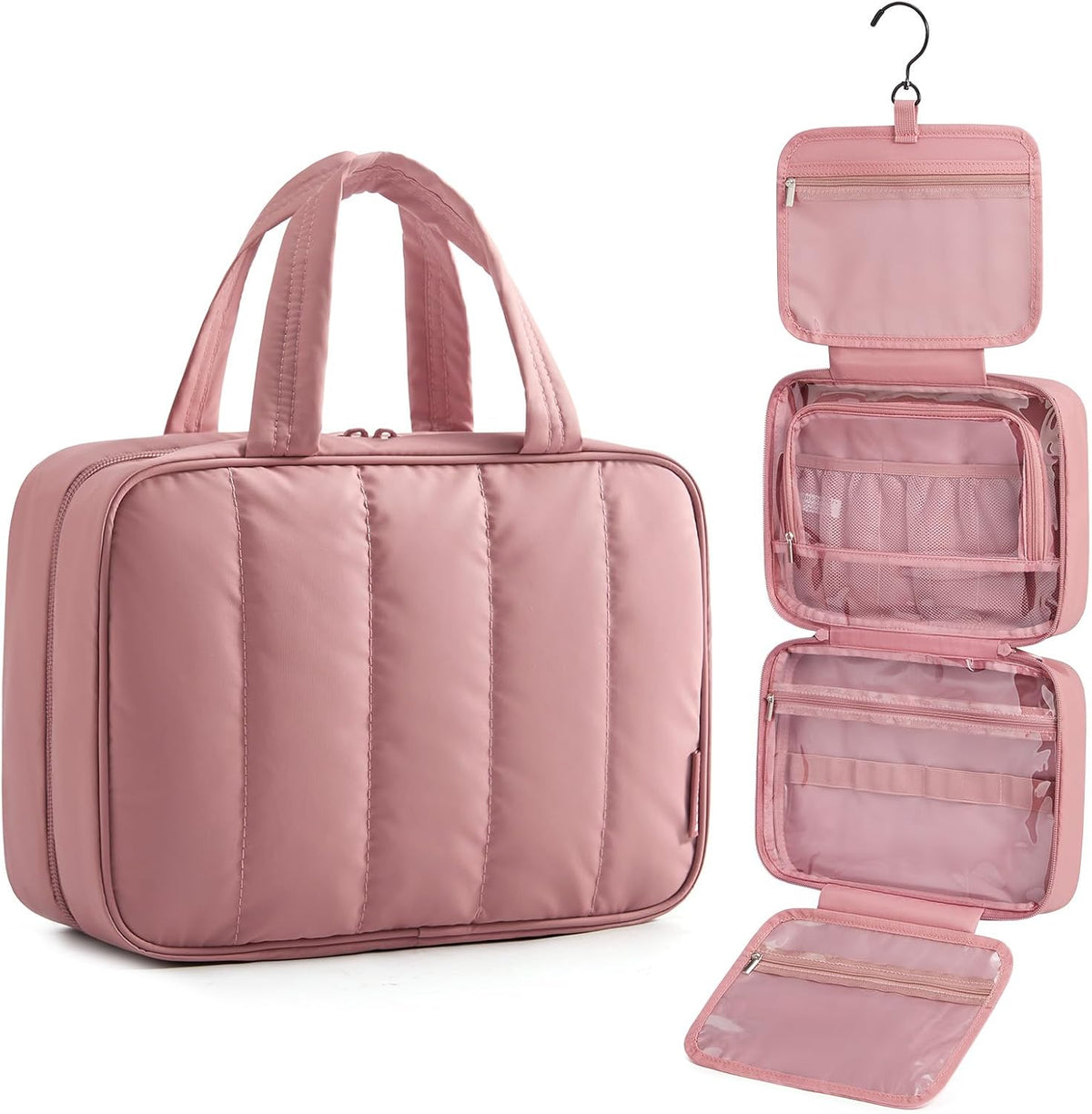 Travel Toiletry Bag for women, Portable Hanging Hook Makeup Bag Organizer, Waterproof Makeup Cosmetic Bag, for Full-Size Accessories, Toiletries,Black