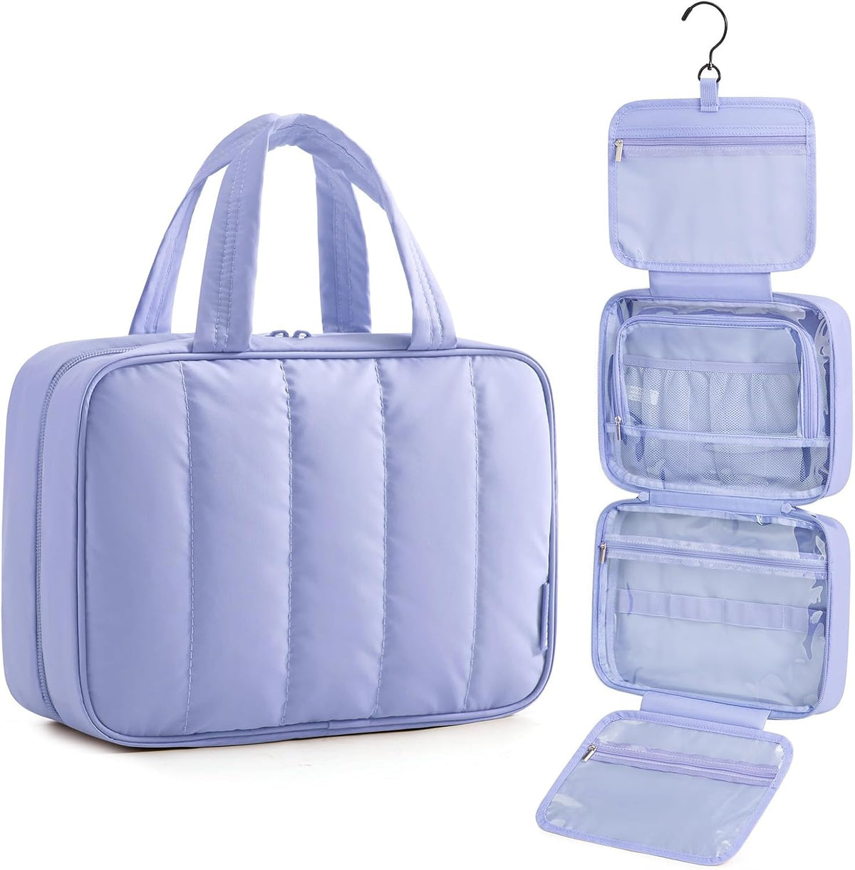 Travel Toiletry Bag for women, Portable Hanging Hook Makeup Bag Organizer, Waterproof Makeup Cosmetic Bag, for Full-Size Accessories, Toiletries,Black