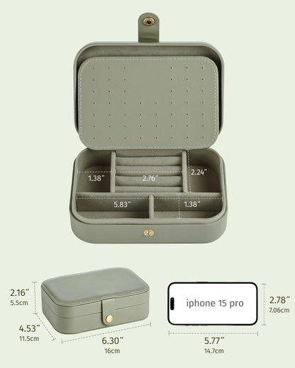 Jewelry Travel Case, Portable Travel Jewelry Box for Women, PU Leather, Snap Closure, Jewelry Holder Organizer Travel Essentials, Green