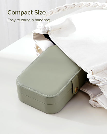 Jewelry Travel Case, Portable Travel Jewelry Box for Women, PU Leather, Snap Closure, Jewelry Holder Organizer Travel Essentials, Green