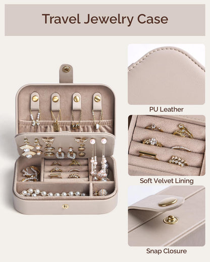 Jewelry Travel Case, Portable Travel Jewelry Box for Women, PU Leather, Snap Closure, Jewelry Holder Organizer Travel Essentials, Green