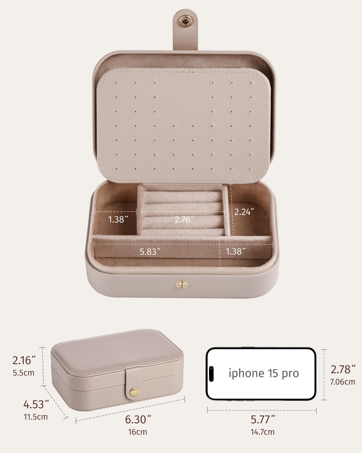 Jewelry Travel Case, Portable Travel Jewelry Box for Women, PU Leather, Snap Closure, Jewelry Holder Organizer Travel Essentials, Green