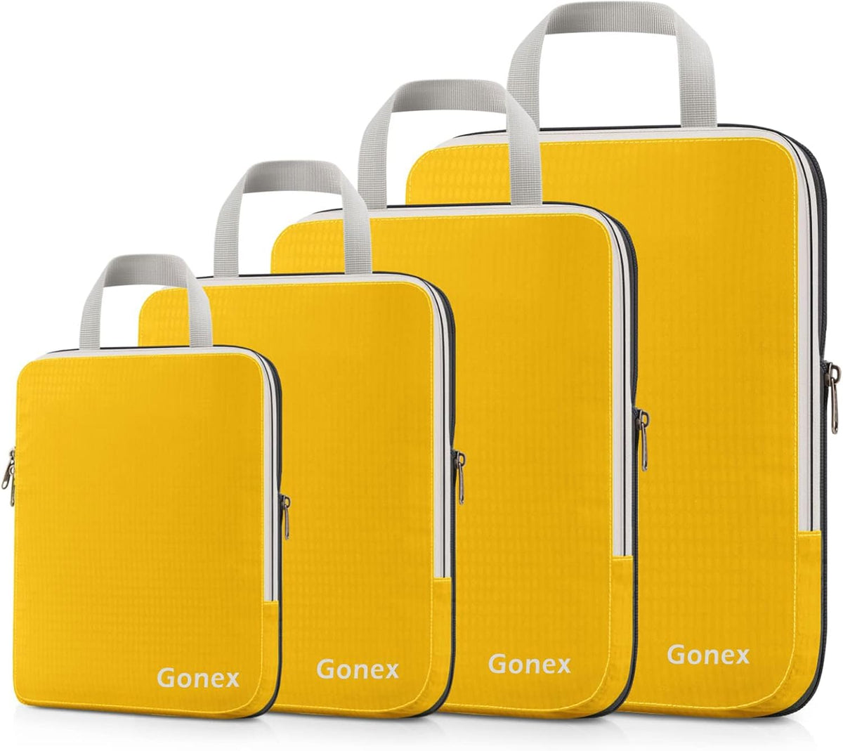 Compression Packing Cubes, 4pcs Expandable Storage Travel Luggage Bags Organizers (Deep Gray)