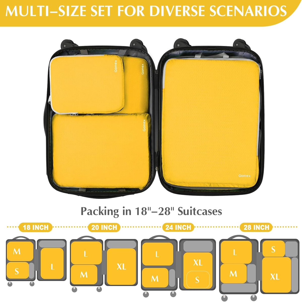 Compression Packing Cubes, 4pcs Expandable Storage Travel Luggage Bags Organizers (Deep Gray)