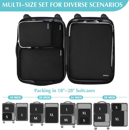 Compression Packing Cubes, 4pcs Expandable Storage Travel Luggage Bags Organizers (Deep Gray)