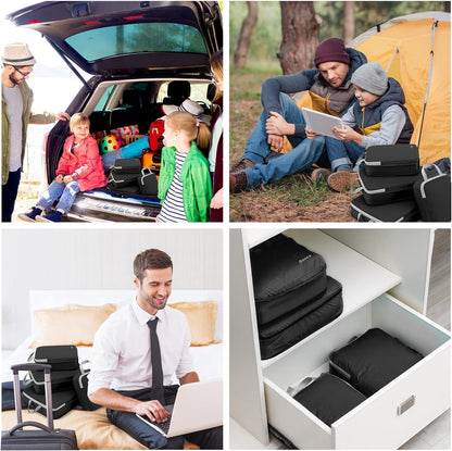 Compression Packing Cubes, 4pcs Expandable Storage Travel Luggage Bags Organizers (Deep Gray)