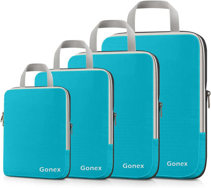Compression Packing Cubes, 4pcs Expandable Storage Travel Luggage Bags Organizers (Deep Gray)