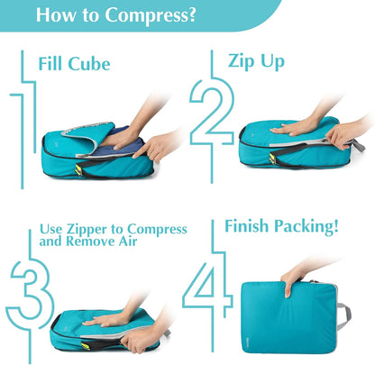 Compression Packing Cubes, 4pcs Expandable Storage Travel Luggage Bags Organizers (Deep Gray)