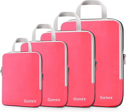 Compression Packing Cubes, 4pcs Expandable Storage Travel Luggage Bags Organizers (Deep Gray)