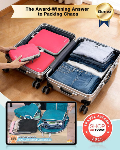 Compression Packing Cubes, 4pcs Expandable Storage Travel Luggage Bags Organizers (Deep Gray)