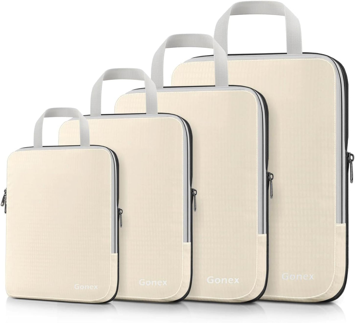 Compression Packing Cubes, 4pcs Expandable Storage Travel Luggage Bags Organizers (Deep Gray)