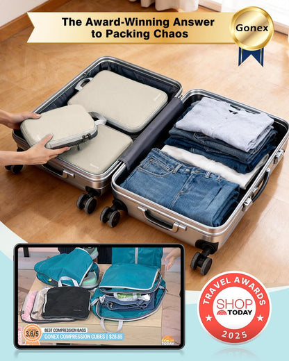 Compression Packing Cubes, 4pcs Expandable Storage Travel Luggage Bags Organizers (Deep Gray)