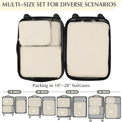 Compression Packing Cubes, 4pcs Expandable Storage Travel Luggage Bags Organizers (Deep Gray)