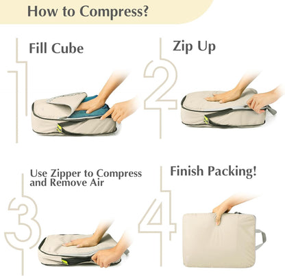 Compression Packing Cubes, 4pcs Expandable Storage Travel Luggage Bags Organizers (Deep Gray)