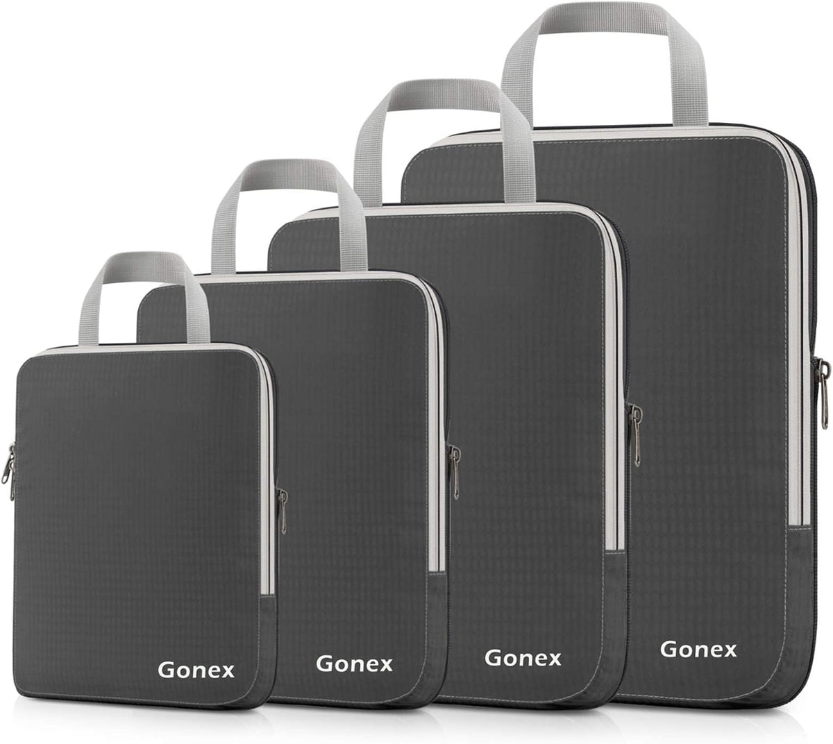 Compression Packing Cubes, 4pcs Expandable Storage Travel Luggage Bags Organizers (Deep Gray)