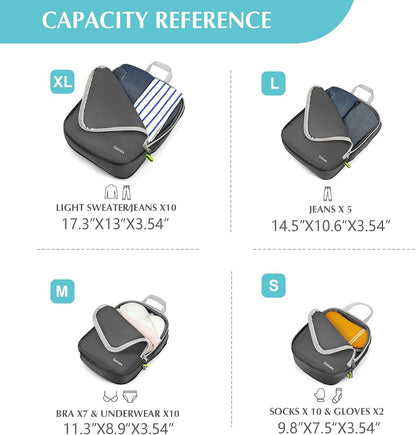 Compression Packing Cubes, 4pcs Expandable Storage Travel Luggage Bags Organizers (Deep Gray)