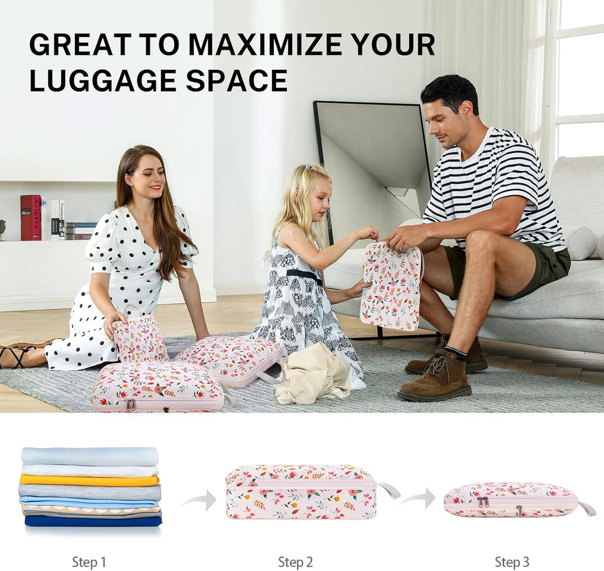 Compression Packing Cubes, 4pcs Expandable Storage Travel Luggage Bags Organizers (Deep Gray)