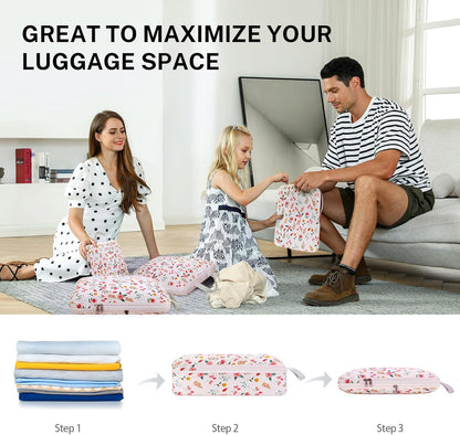 Compression Packing Cubes, 4pcs Expandable Storage Travel Luggage Bags Organizers (Deep Gray)