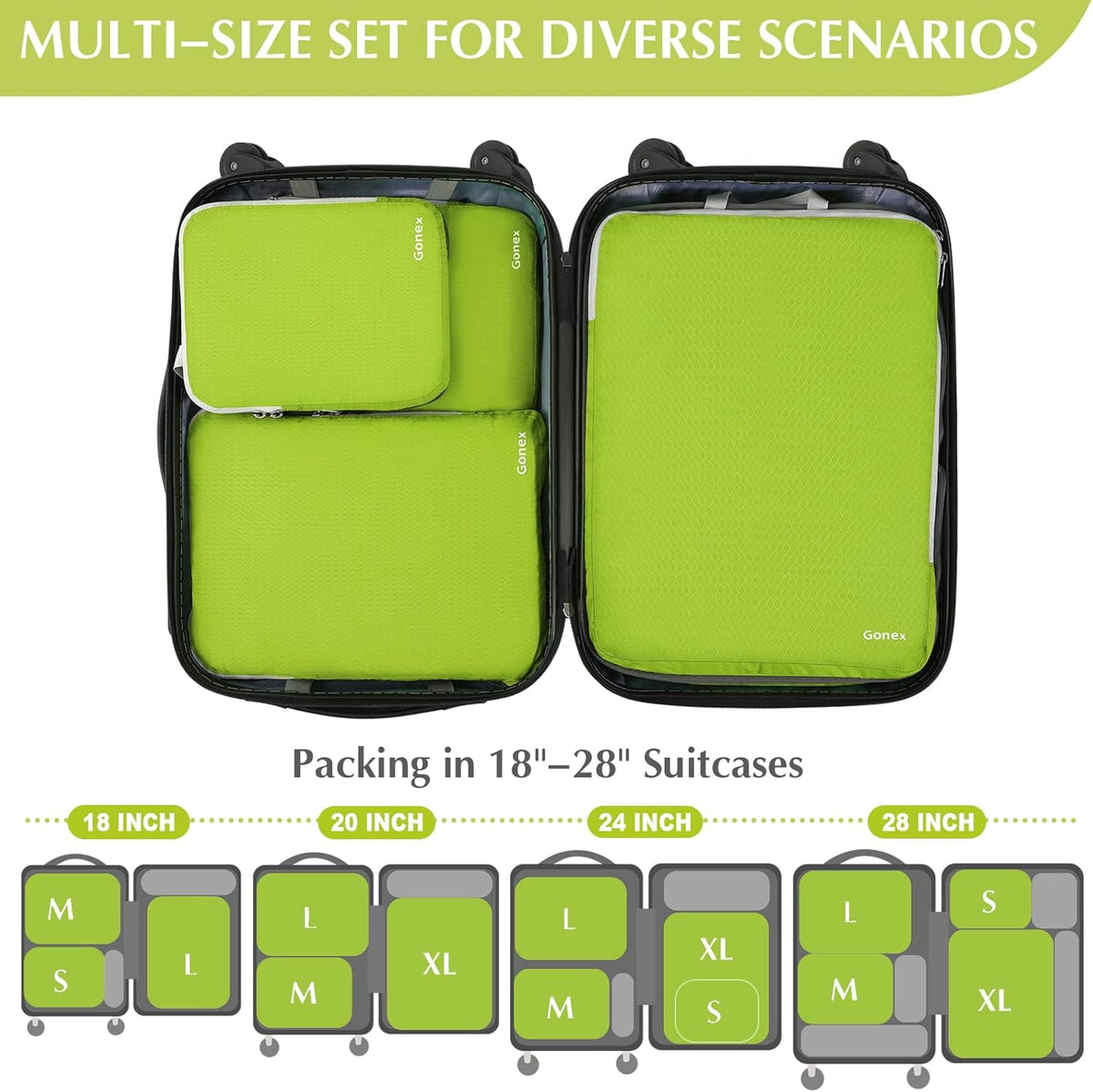 Compression Packing Cubes, 4pcs Expandable Storage Travel Luggage Bags Organizers (Deep Gray)