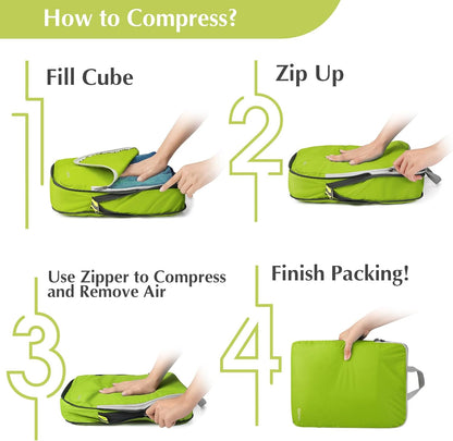 Compression Packing Cubes, 4pcs Expandable Storage Travel Luggage Bags Organizers (Deep Gray)