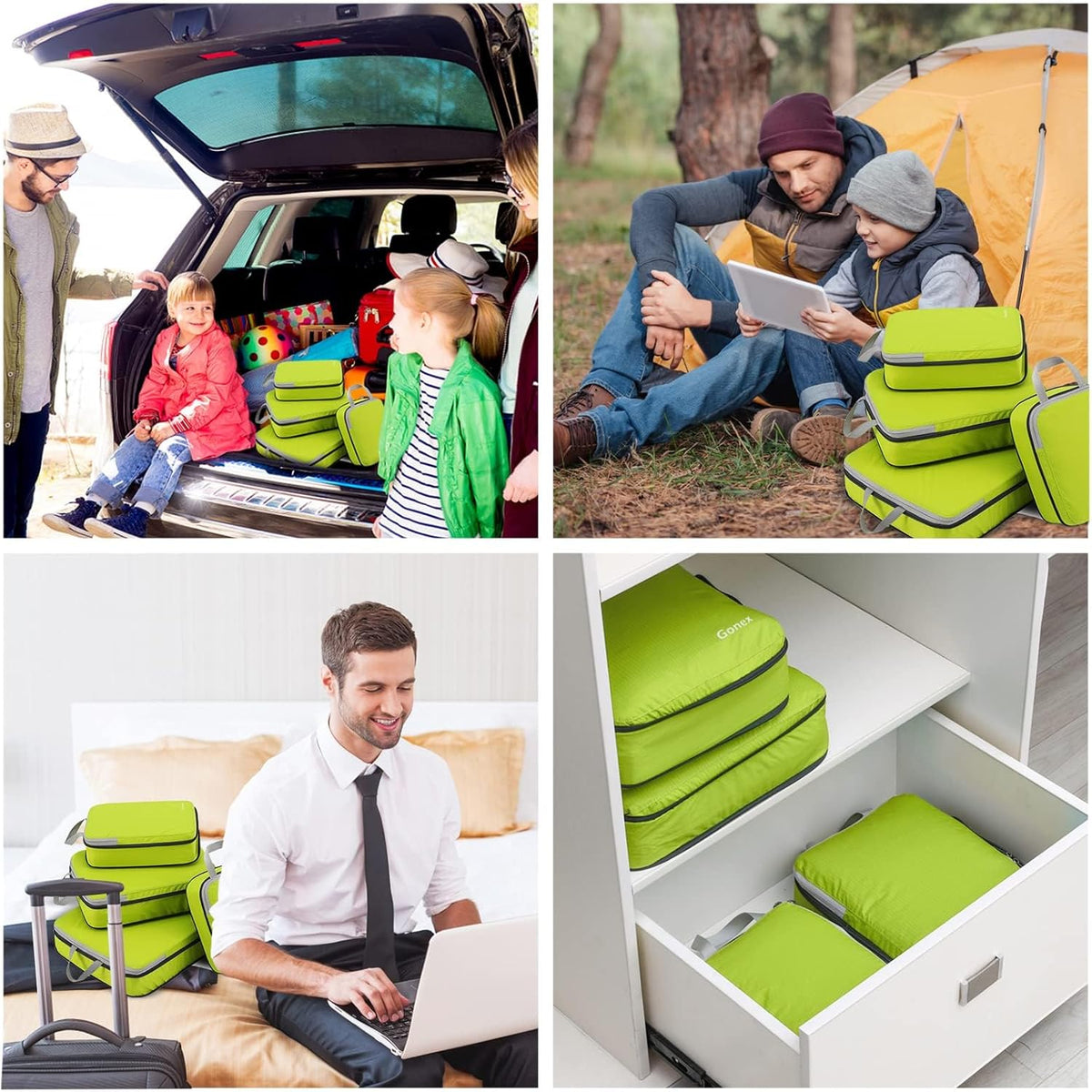 Compression Packing Cubes, 4pcs Expandable Storage Travel Luggage Bags Organizers (Deep Gray)