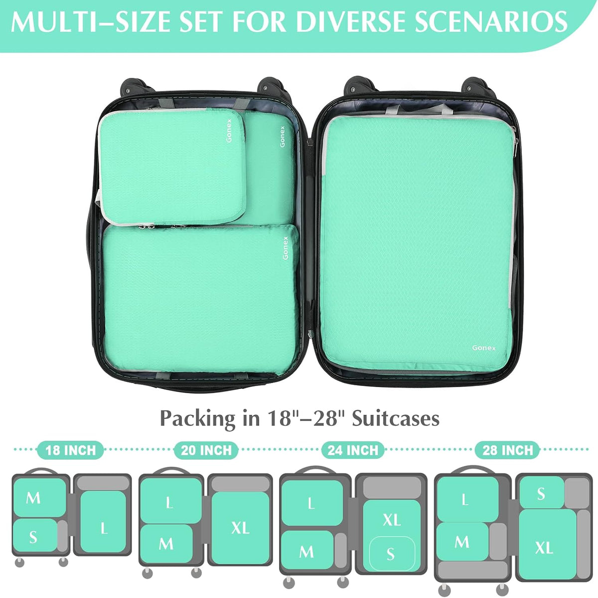 Compression Packing Cubes, 4pcs Expandable Storage Travel Luggage Bags Organizers (Deep Gray)