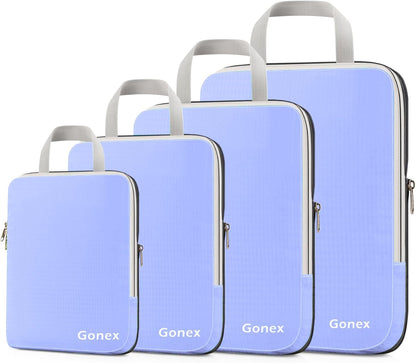 Compression Packing Cubes, 4pcs Expandable Storage Travel Luggage Bags Organizers (Deep Gray)