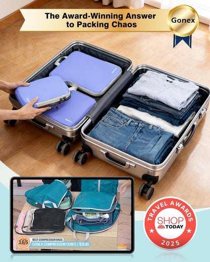 Compression Packing Cubes, 4pcs Expandable Storage Travel Luggage Bags Organizers (Deep Gray)